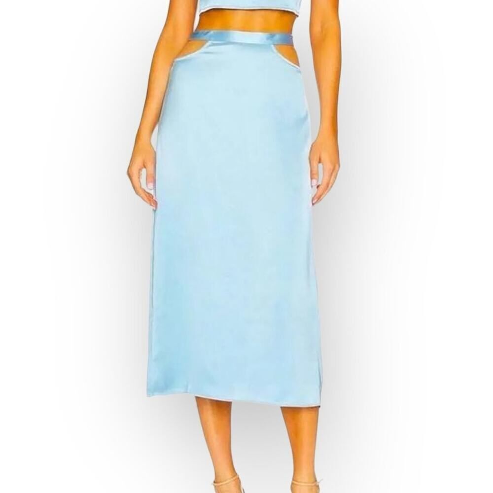 WeWoreWhat Midi Skirt Women's Medium Light Blue Satin Tie Back A-Line NWOT